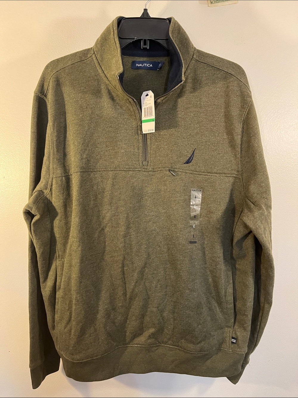 Nautica Men’s Olive Green Half-Zip Pullover Sweater